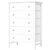 BOLUO White Chest of Drawers for Bedroom Dresser with 5 Drawer Fabric Dressers Storage for Girls Kids Closet Modern