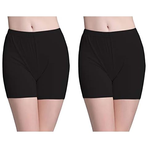 Vinconie Women Short Leggings for Under Dresses Boxer Briefs Smooth Slip Shorts, Large (18 20), 2 Pack Black and Black Cover