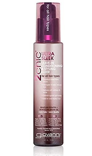 GIOVANNI 2chic Ultra-Sleek Leave-In Conditioning & Styling Elixir - Phyto-Keratin & Argan Oil, Anti-Frizz Formula, Coconut, Shea Butter, Pro-Vitamin B5, Color Safe, Paraben Free - 4 oz