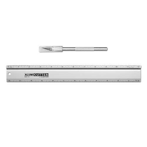 Alumicolor AlumiCutter Aluminum Straight Edge w/Blade for Office, School, Engineering and Framing, 12IN, Silver