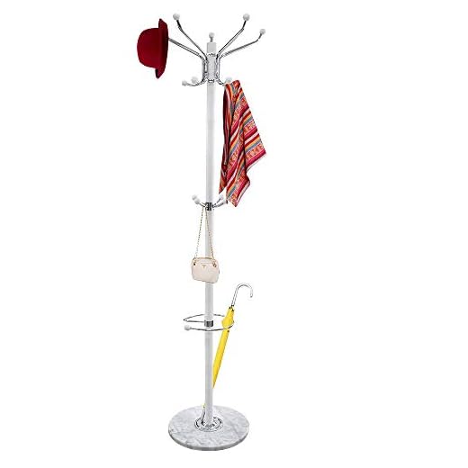 BAKAJI Attaccapanni Appendiabiti di Design a Piantana da Terra in Metallo con 16 Ganci Appendi Abiti Portaombrelli e Base in Marmo Dimensione 37 x 37 x 176 cm (Bianco)