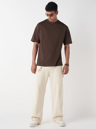 Image of Bewakoof Men's Solid Oversized Fit Half Sleeve Round Neck T-Shirt Air 1.0 | | Lightweight | Multipurpose