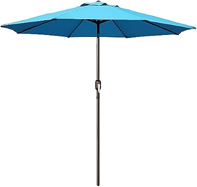 Blissun 9' Outdoor Patio Umbrella, Outdoor Table Umbrella, Yard Umbrella, Market Umbrella with 8 Sturdy Ribs, Push Button Tilt and Crank