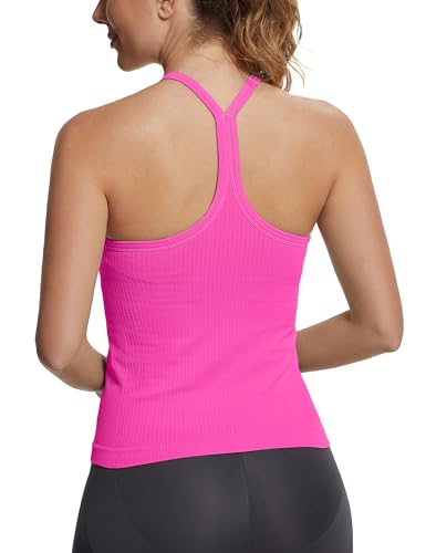 Image of MathCat Seamless Workout Tank Tops with Built in Bra,Racerback Athletic Tank Tops Ribbed Soft Yoga Shirts XS-XL