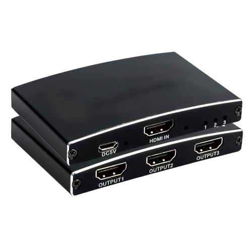 YUEHISY HDMI Splitter 1 in 3 Out, 4K 30Hz HDMI Distributor, 1 Input to 3 Outputs, Plug and Play, Compatible with Gaming Console Laptops PC Projector