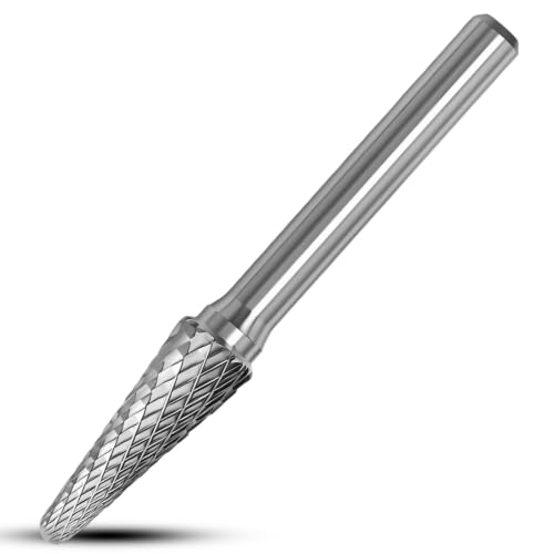 Image of Ollanoos Industrial Grade Carbide Rotary Burr, SL-3 Double-Cut Conical Grinding Bit, Tungsten Cobalt Alloy Shaping Tool, 1/4 Inch Shank Engraving Cutter for Wood Plastic Aluminum Deburring Carving