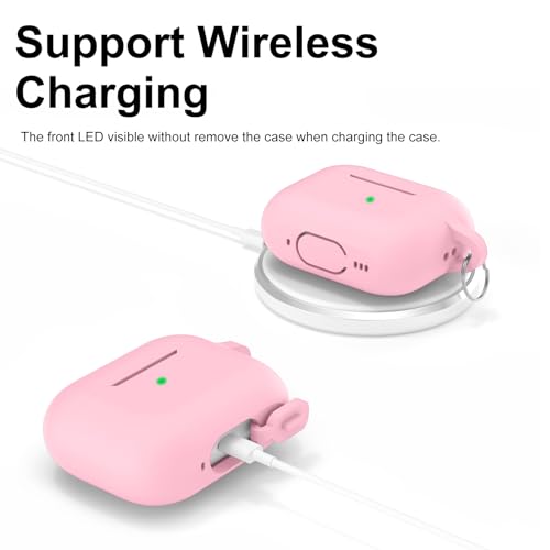 Image of for AirPods Pro 2nd 1st Generation Case Cover with Keychain, Protective Soft Silicone Skin Accessories for Apple AirPods Pro Charging Case 2022 /2019, Front LED Visible, Pink
