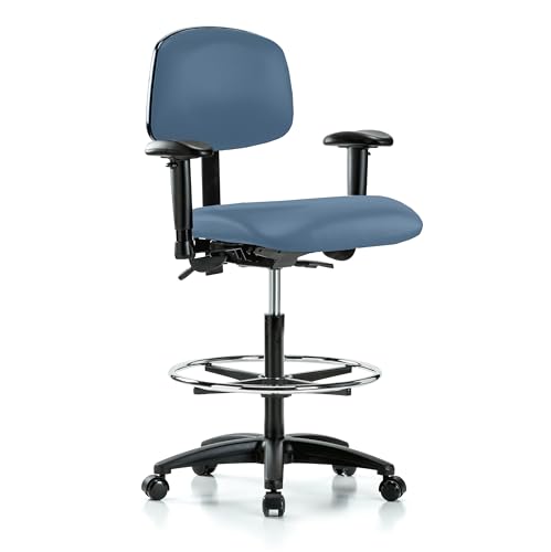 Image of Perch Multi-Task Office Chair with Adjustable Armrests and Foot Ring | High Bench Height 24-33.5 inch | Newport Fabric