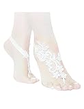 EllieHouse Womens Lace Barefoot Sandals,Beach Wedding Anklet White A05