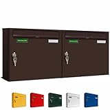 AL Briefkastensysteme Basic 2er Briefkasten RAL 8017 Schokoladen Braun 2 Fach DIN A4 wetterfest Briefkastenanlage mit Posthaltebügel und 2 Namensschildern