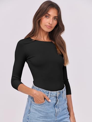 ANRABESS Womens 3/4 Long Sleeve Tops Ribbed Knit Slim Fitted Shirts Basic Tee Fall Outfits 2025 Fashion Y2K Clothes4