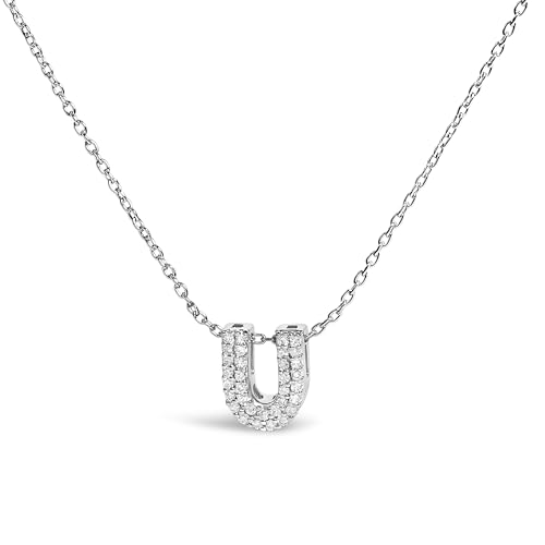 10K White Gold Diamond Accent "U" Initial Bubble Pendant Necklace