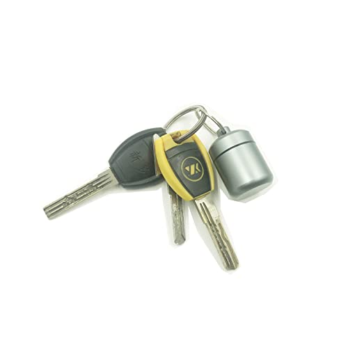 4 Pieces Keychain Pill Holder,Waterproof Seal Small Pill Box Mountaineering Keychain Portable Aluminum Alloy Pill Container Portable Coin Storage Earplug Case (Silver) #TOP4