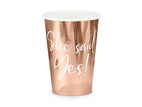 Party Deco She Said Yes Paper Cups - 6 Pack Rose Gold Hen Party Engagement Tableware