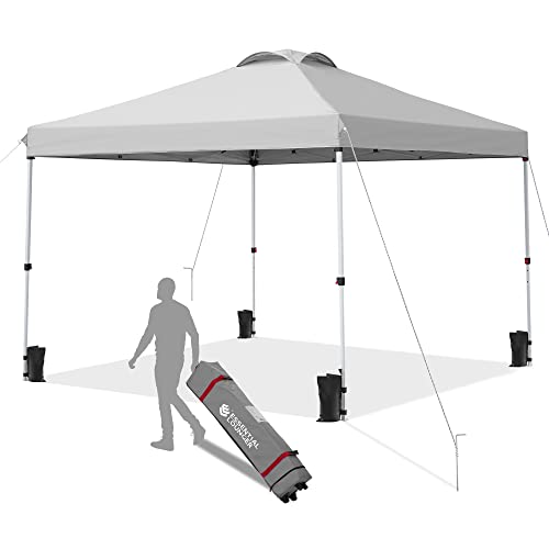 SUNVIVI OUTDOOR 10 x 10 Pop-up Canopy Tent, Commercial Instant Outdoor Beach Canopy Sun Shelter-Series with Wheeled Bag, Canopy Sandbags x 4, Tent Stakes x 4, Canopy (Grey)