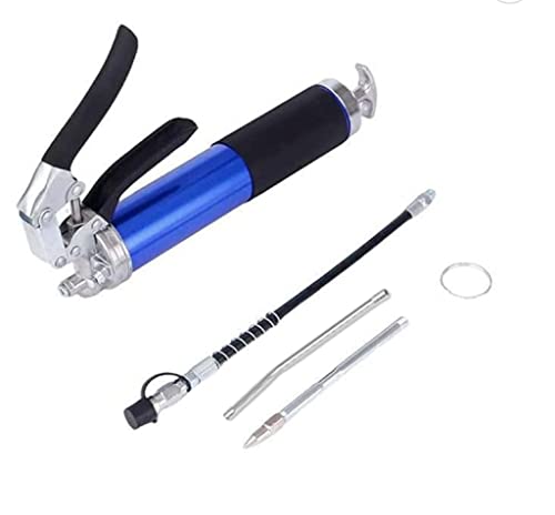 Zimpty Zy303 Grease Gun | Heavy Duty Pistol Grip Greaser | 6000 Psi | Standard 14Oz Grease Cartridge | 18” Reinforced Flex Hose, Zerk Coupler, 6” Straight Extension, Sharp Nozzle #TOP1