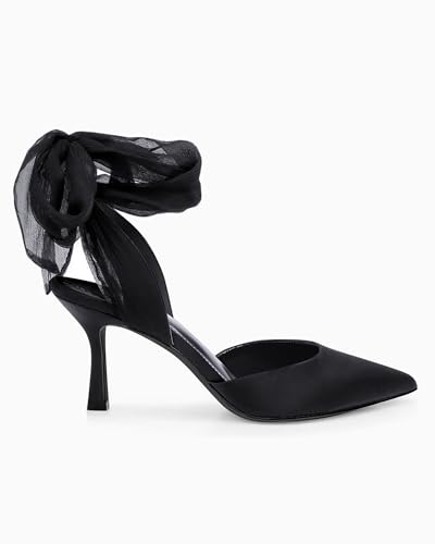 Coutgo Womens Lace Up Satin Heels Bow Pointed Closed Toe Bridal Dress Shoes Low Heel Wedding Elegant Pumps thumb #3