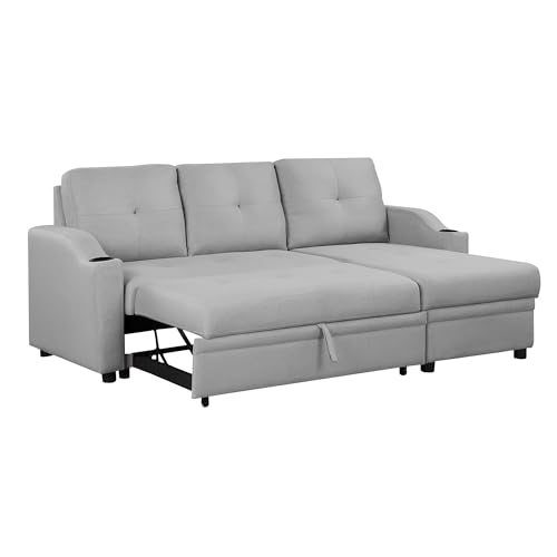 Image of Casaliving Ravonna RHS 4 Seater L Shape Corner Sofa Cum Bed for Living Room (Grey Fabric) Premium Fabric Sofa