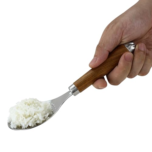 EIKS Confezione da 2 palette per riso in acciaio inox con manico in legno, spatola antiaderente per riso appiccicoso, sushi, purè di patate, pastelle, ingredienti