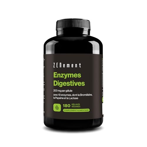 Enzymes Digestives - 10 Enzymes y compris Bromélaïne et Papaïne, Haute Concentration - 200mg par...