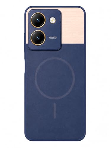Image of Bintage Dual-Leather Mac Safe Design Phone Case| Soft Touch Finish | Full Camera Protectection Back Cover Compatible for Vivo V2247 / Vivo Y36 4G - Blue & White