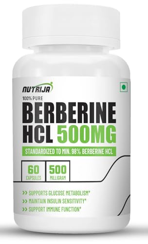NutriJa Berberine HCL 500MG Capsules - 98% Highly Purified and Bioavailable Supplement - 82:1 Concentrated Formula - 60 Capsules