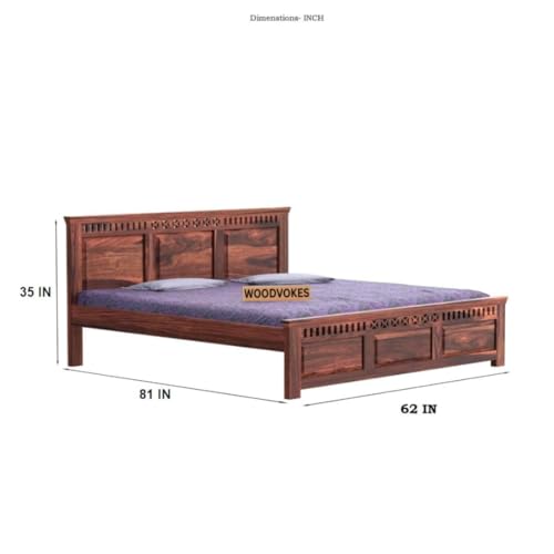 Image of Sheesham Wood Bed Without Storage Solid Wooden Cot Bed Elegant and Functional Bedroom Living Room Home(Dark Natural, Queen)