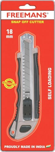 Image of FREEMANS 18mm Self-Loading Snap Off Cutter with Bi-Material Soft Rubbered Handle Grip, 3 Cutter Blades & Blade Storage Tray, Auto Lock Blade, Paper Cutter Blade For Office /Home /School Purpose