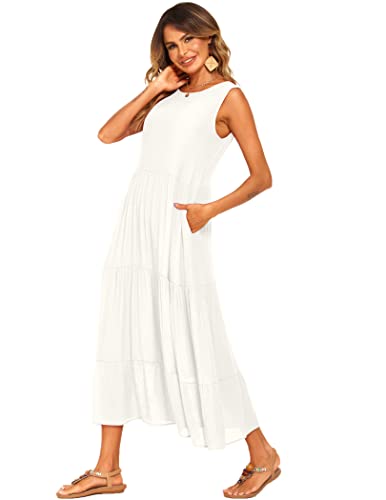 Halife Maxi Dress For Women, Women's Casual Loose Summer Dresses Sleeveless Long Dress With Pockets White Xl #TOP3