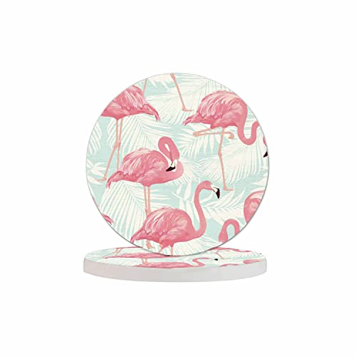 Pznen Sottobicchieri antiscivolo con fenicottero e palma tropicale, eleganti animali tropicali rosa, romantici, tovagliette per tavolo, decorazione per la casa, soggiorno, cucina, tavolino da caffè, 2