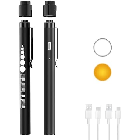 COSOOS 2 Rechargeable Pen Lights with Pupil Gauge & Ruler, Mini LED Penlights for Nurses Doctor, Warm/White Light with Clip, USB-C Rechargeable Penlight Flashlight Gift for Nursing Student Cover