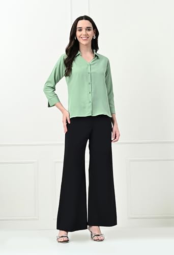 Image of FUNDAY FASHION Women's Crepe Casual Regular Fit Solid V Collered Shirt (Pack of 2)