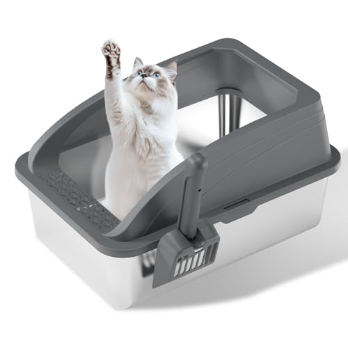 Arenero metálico para gatos de acero inoxidable extra grande miniatura 1