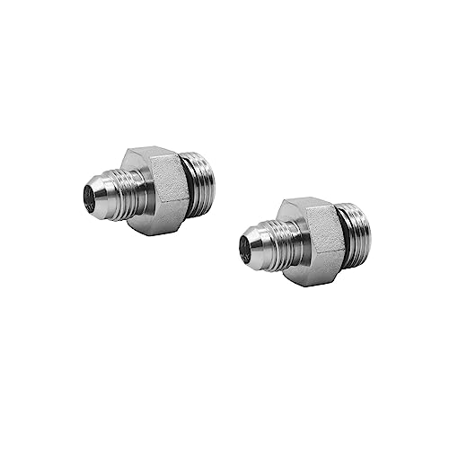 Image of (2-PACK) 6400-06-08-O Hydraulic Hose Adapter Fitting 3 /8 inch Male JIC 37 Flare (9 /16 inch-18UNF) x 1 /2 inch Male O-Ring Boss (3 /4 inch-16UNF) SAE Straight Pipe Joints Tube Connector Carbon Steel