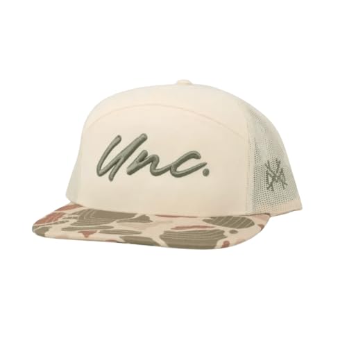The Mad Hatter Men & Womens Trucker Hat Premium Embroidered Adjustable Snapback for Everyday Wear (UNC - 7 Panel havest camo/Natural)