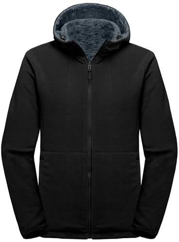 Image of Little Donkey Andy Men's Lightweight Reversible Fleece Jacket Warm Breathable Thick Hooded Full Zip Thermal Jacket for Running Hiking Golf Travel Casual Stormy Weather Heather M
