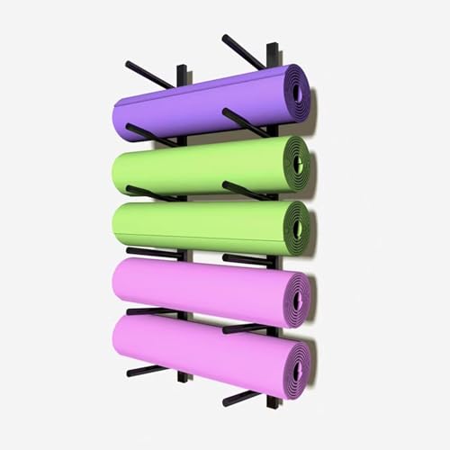 CUTPOIY Yoga Mat Storage Stand,Yoga Mat Holder,6 Layer Yoga Mat Holder Wall Mount, Black Yoga Mat Storage Rack Home Gym Equipment, Foam Roller Fitness Gear Organizer Space-Sa, One Color