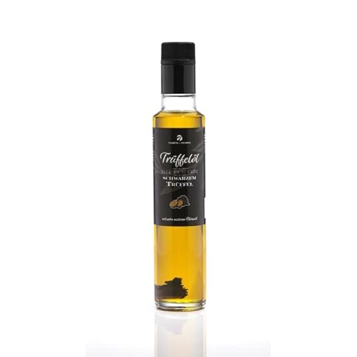 Olio al tartufo con vero tartufo nero 250 ml. In olio extravergine di oliva, per salse e per affinare i piatti. Adatto per una dieta vegana e senza glutine