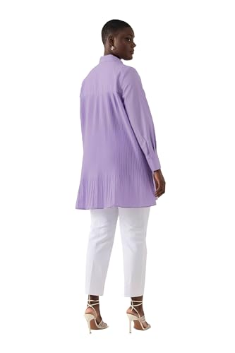 Blusa plisada en forma de A con cuello camisero y manga larga casual elegante para mujer 2