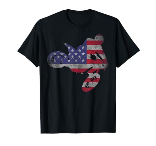Dirt Bike American Flag T-Shirt for Men Women Kids