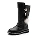 Enfants Fille Bottes en Cuir PU Sucré Princesse Bottes Longues Mignonne Boule de Cheveux Bottes Hautes Filles Zip Bottes Plates Antidérapant Bottes en Faux Cuir L'Hiver Bottes en Peluche