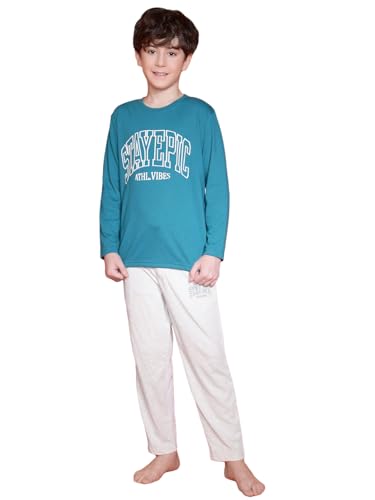 Image of Li'l Tomatoes Boys 100% Cotton Light Winter Night Suit | Full Sleeve Printed T-Shirt & Pyjama Set | Soft & Breathable Sleepwear | 9-16 Years