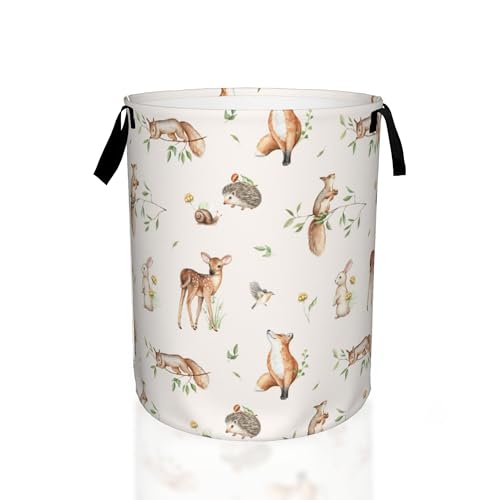 Image of Deer Hedgehog Fox Bunny Squirrel Forest Laundry Basket,Waterproof Foldable Laundry Hamper,Dirty Clothes Laundry Basket, Linen Bin Storage Organizer for Toy Collection 16" x 20"