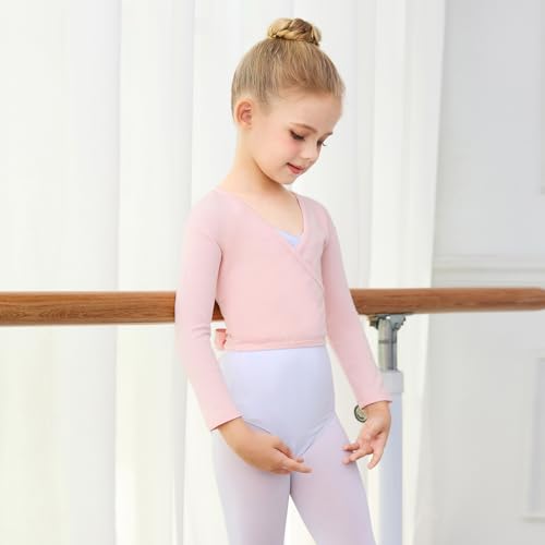 boruizhen Kinder Ballett Wickeljacke Langarm Gymnastik Tanz Ballettjacke Mädchen Baumwoll Ballett Bolero für Mädchen Kinder Damen Rosa M