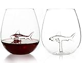 Stemless Wine Glass with Shark Inside, 16 OZ Large Capacity Unique Wine Glasses with 3D Shark Marker