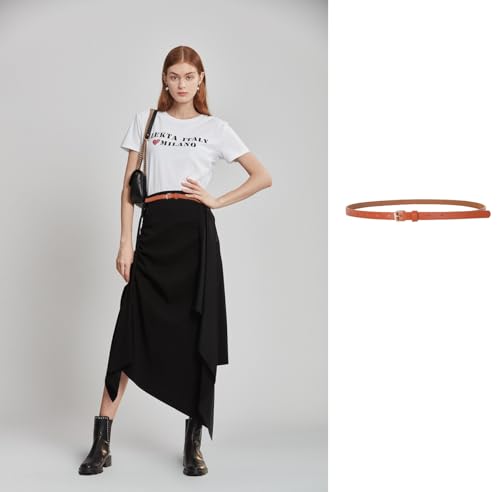 Women's Skinny PU Leather Belt, Solid Color and Leopard print Belt with Metal Buckle for Pants Jeans Dresses4