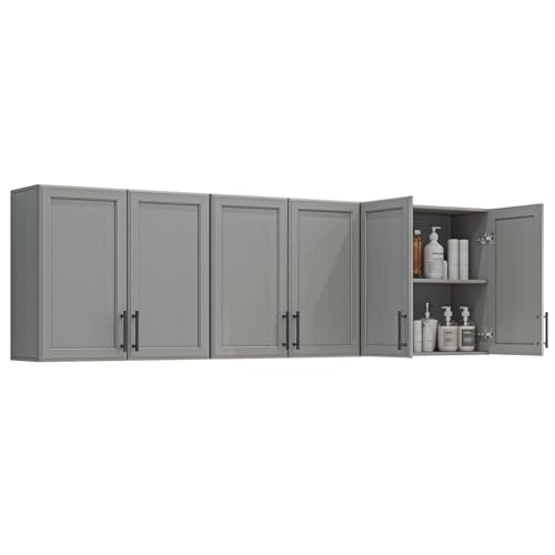 Furnaza Set of 3 Grey Kitchen Wall Storage Cabinet with Two Shaker Doors