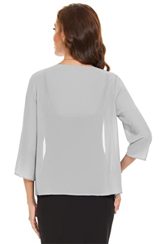 Womens 3/4 Sleeve Casual Open Front Bolero Cardigans Soft Chiffon Lightweight Sheer Shrugs For Dresses(Silver,S) #TOP5
