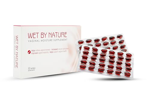 Wet by Nature - Oral Supplement for Dryness Relief to Help Produce Natural Lubrication, Omega 3, 6, 7, & 9, Vitamin A, & Vitamin E, Revitalizes Feminine Lining, 60 Soft Gel Capsules
