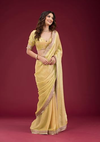 Image of Women's And Girl's Heavy Sequins Work Georgette Saree with Blouse (Wedding-Sequins-Party-Saree)